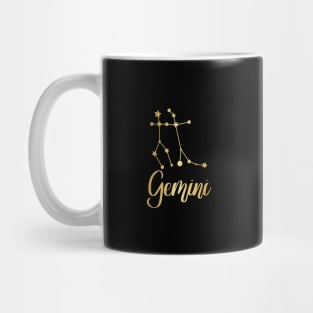 Gemini Zodiac Constellation in Gold - Black Mug